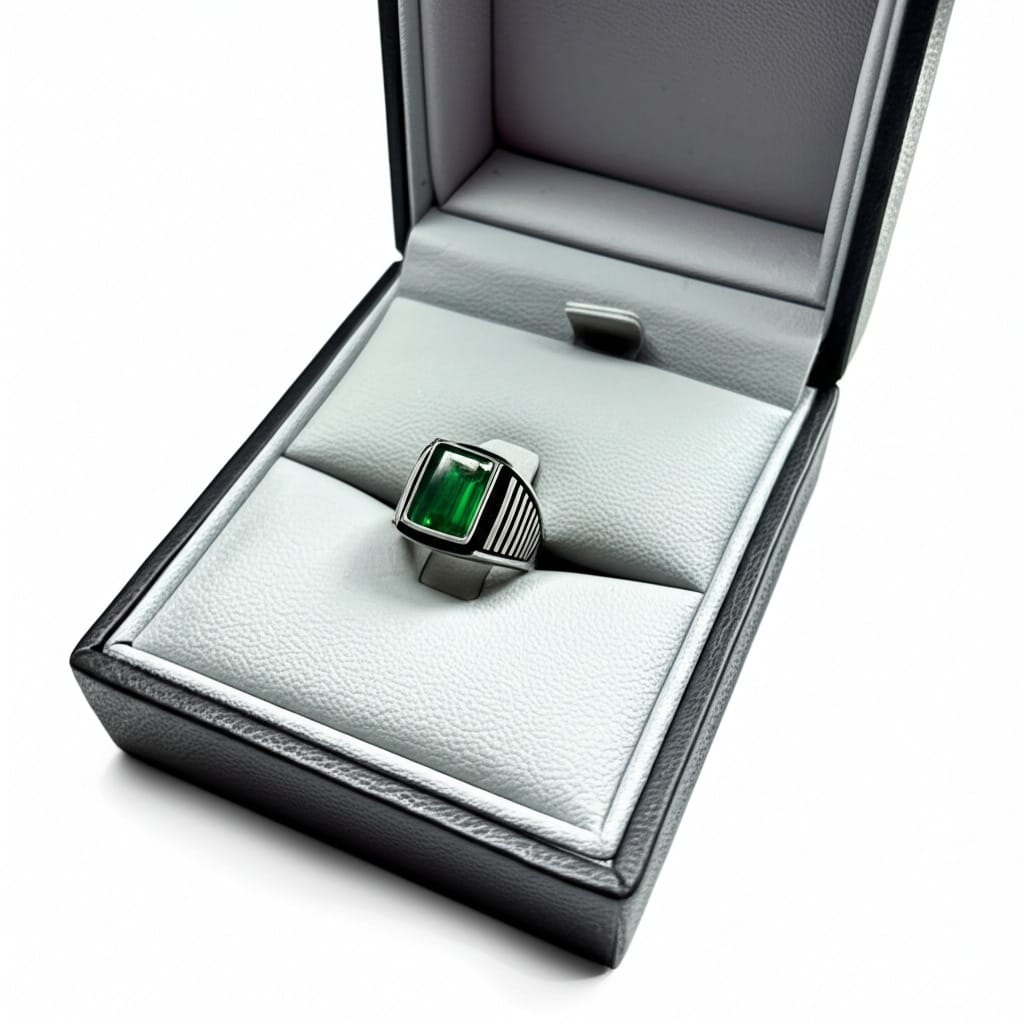 Men's green tourmaline ring