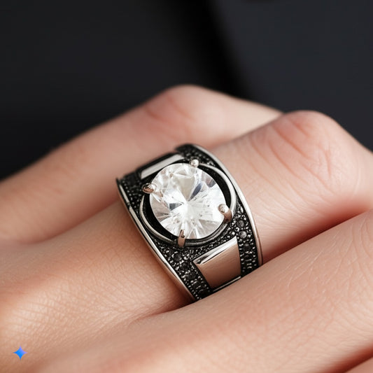 White topaz men's ring